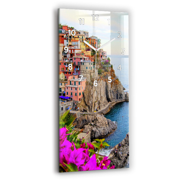 Vertikální skleněné hodiny Pobřeží Cinque Terre