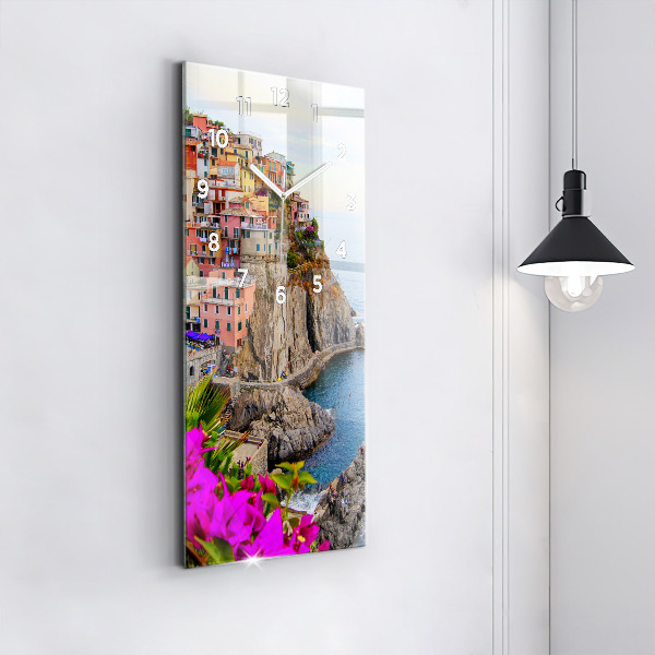Vertikální skleněné hodiny Pobřeží Cinque Terre