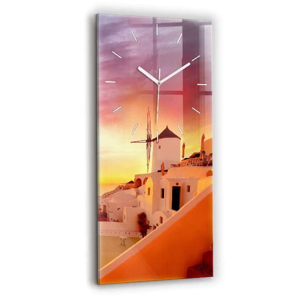 Vertikální skleněné hodiny Starý větrný mlýn na Santorini