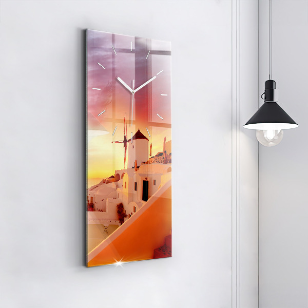 Vertikální skleněné hodiny Starý větrný mlýn na Santorini