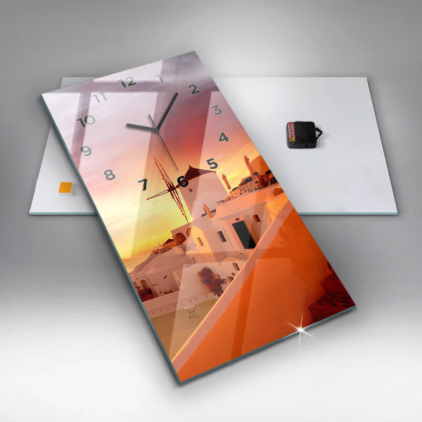 Vertikální skleněné hodiny Starý větrný mlýn na Santorini