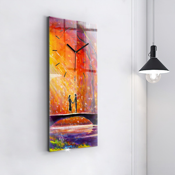 Vertikální nástěnné hodiny Pár v lese