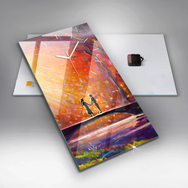 Vertikální nástěnné hodiny Pár v lese