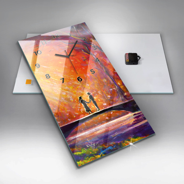 Vertikální nástěnné hodiny Pár v lese