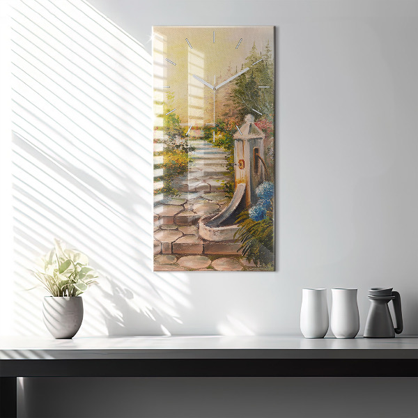 Vertikální skleněné hodiny Olejová kompozice v lese