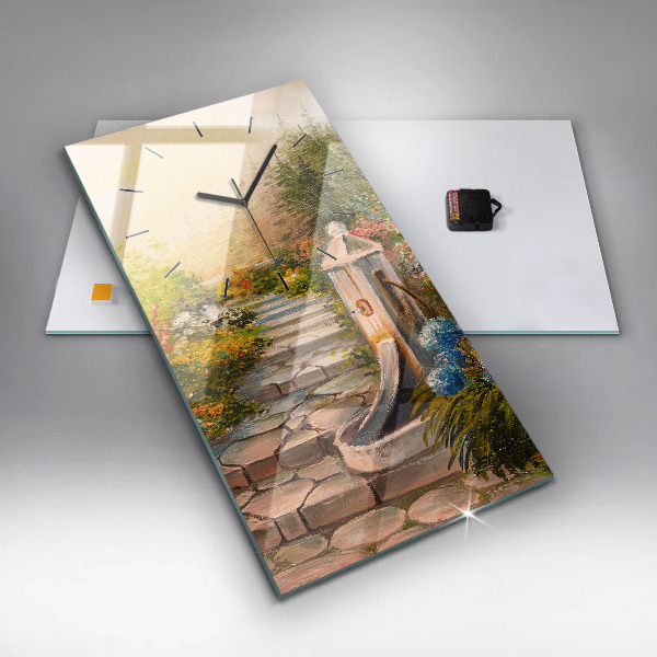 Vertikální skleněné hodiny Olejová kompozice v lese