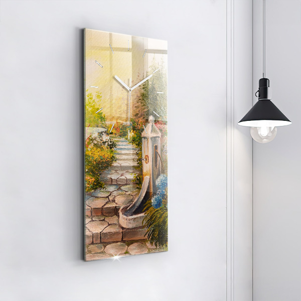 Vertikální skleněné hodiny Olejová kompozice v lese