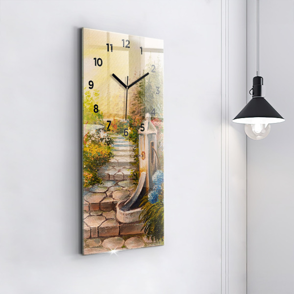 Vertikální skleněné hodiny Olejová kompozice v lese
