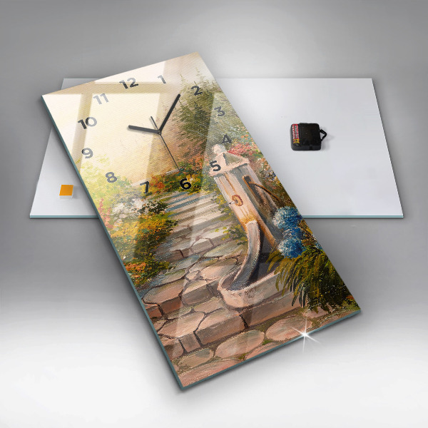 Vertikální skleněné hodiny Olejová kompozice v lese