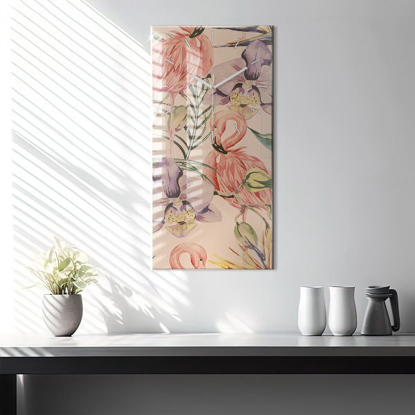 Vertikální skleněné hodiny Tropické palmové listy