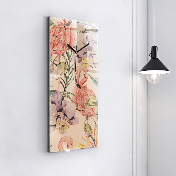 Vertikální skleněné hodiny Tropické palmové listy