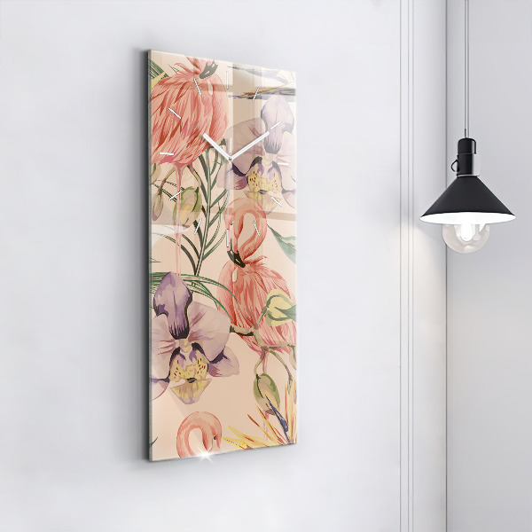 Vertikální skleněné hodiny Tropické palmové listy