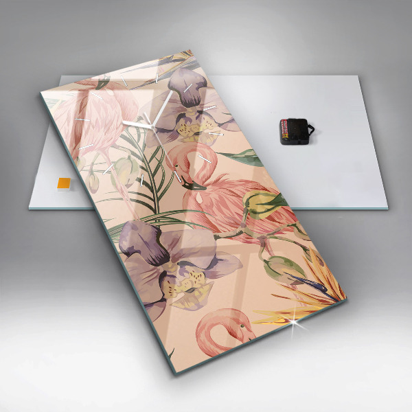 Vertikální skleněné hodiny Tropické palmové listy