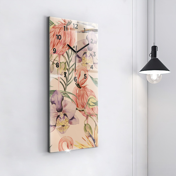 Vertikální skleněné hodiny Tropické palmové listy