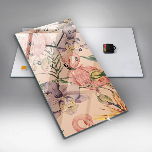 Vertikální skleněné hodiny Tropické palmové listy