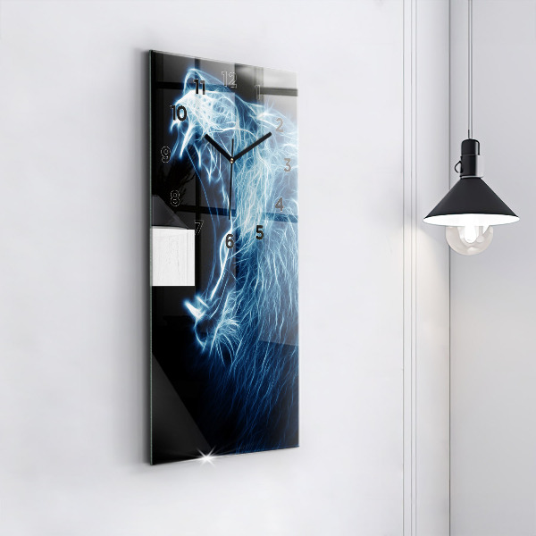 Vertikální skleněné hodiny Divoký lev
