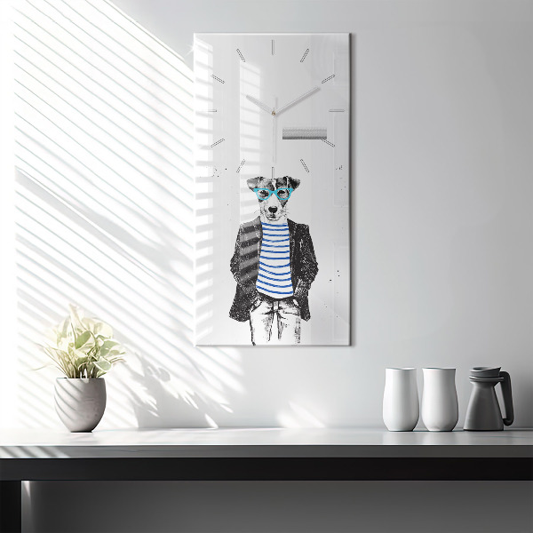 Vertikální skleněné hodiny Pes v lidském těle