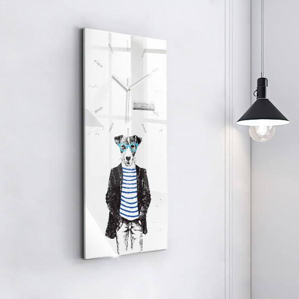 Vertikální skleněné hodiny Pes v lidském těle