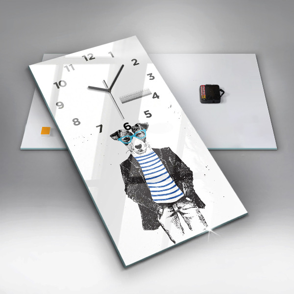 Vertikální skleněné hodiny Pes v lidském těle