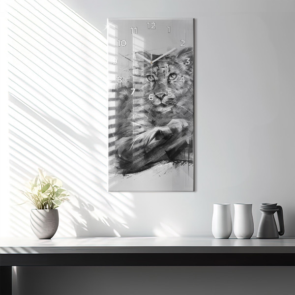 Vertikální skleněné hodiny Malovaný lev