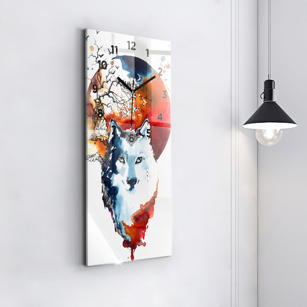 Vertikální skleněné hodiny Vlk a úplněk