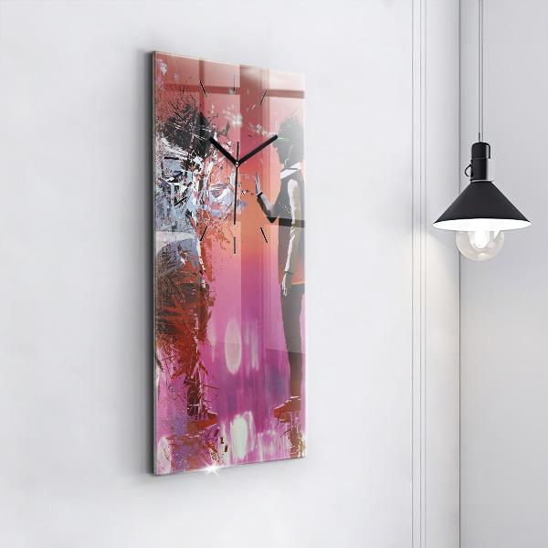 Vertikální skleněné hodiny Kyberprostor