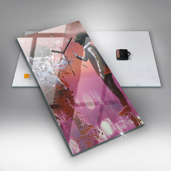 Vertikální skleněné hodiny Kyberprostor