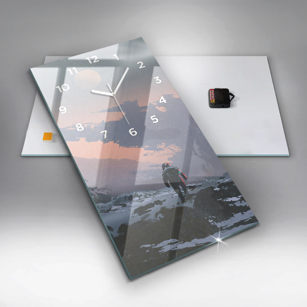 Vertikální skleněné hodiny Astronauti Mléčná dráha