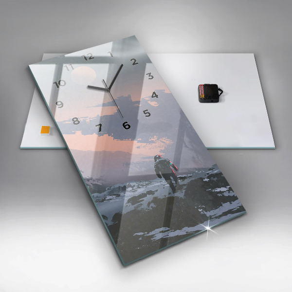 Vertikální skleněné hodiny Astronauti Mléčná dráha