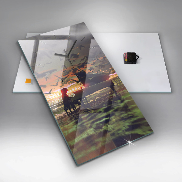 Vertikální skleněné hodiny Koncert na pláži