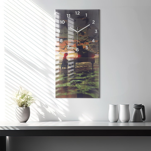 Vertikální skleněné hodiny Koncert na pláži