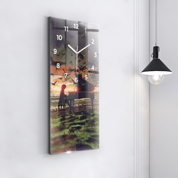 Vertikální skleněné hodiny Koncert na pláži