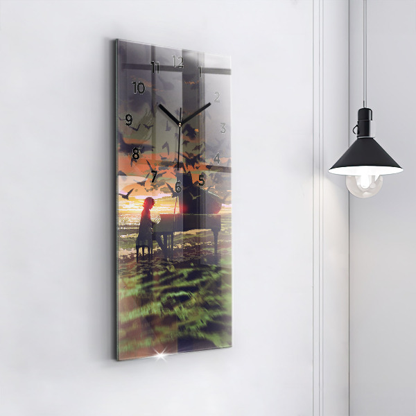 Vertikální skleněné hodiny Koncert na pláži