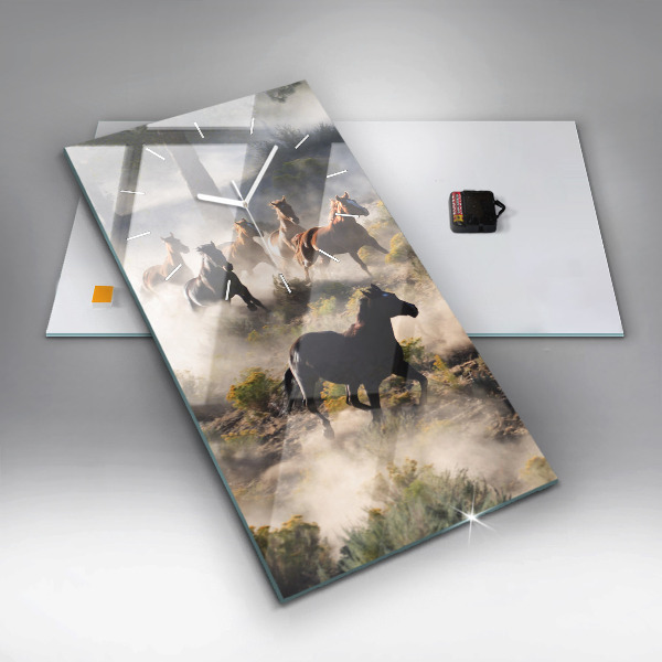 Vertikální skleněné hodiny Stádo splašených koní