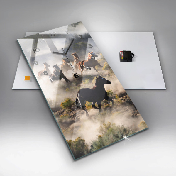 Vertikální skleněné hodiny Stádo splašených koní