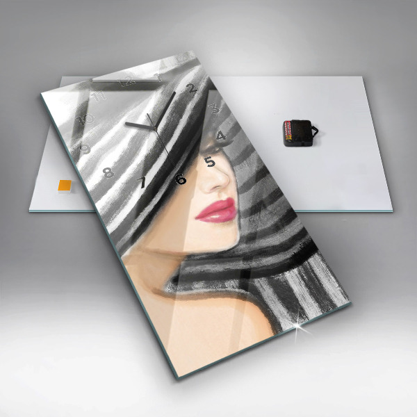 Vertikální skleněné hodiny Žena v černé a bílé