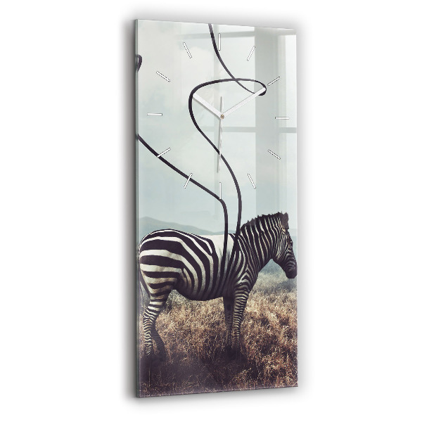 Vertikální skleněné hodiny Zebra - abstrakce
