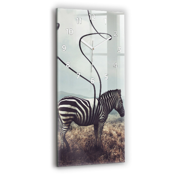 Vertikální skleněné hodiny Zebra - abstrakce
