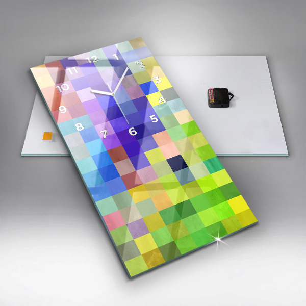 Vertikální skleněné hodiny Kompozice čtverců
