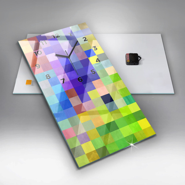 Vertikální skleněné hodiny Kompozice čtverců