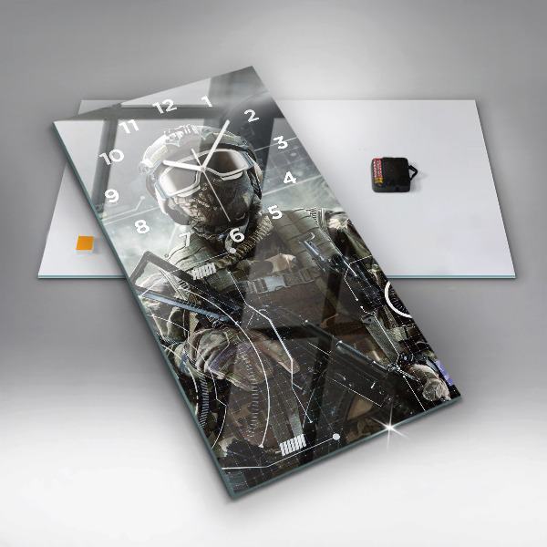 Vertikální skleněné hodiny Voják se zbraní