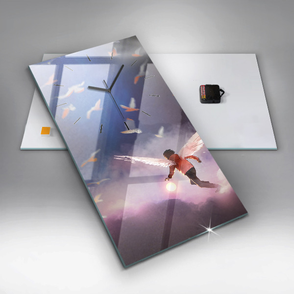 Vertikální skleněné hodiny Chlapec s křídly