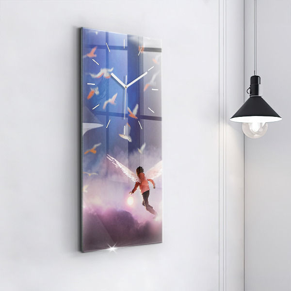 Vertikální skleněné hodiny Chlapec s křídly