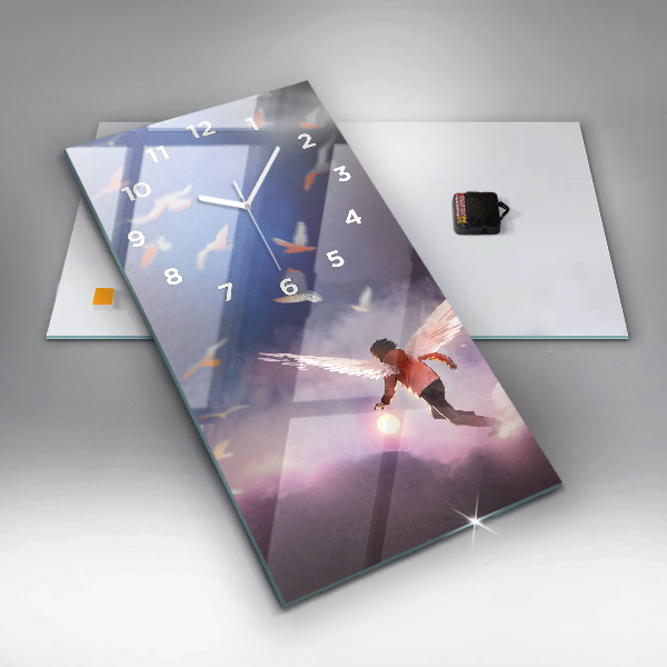 Vertikální skleněné hodiny Chlapec s křídly