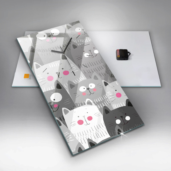 Vertikální skleněné hodiny Vzor s kočkami