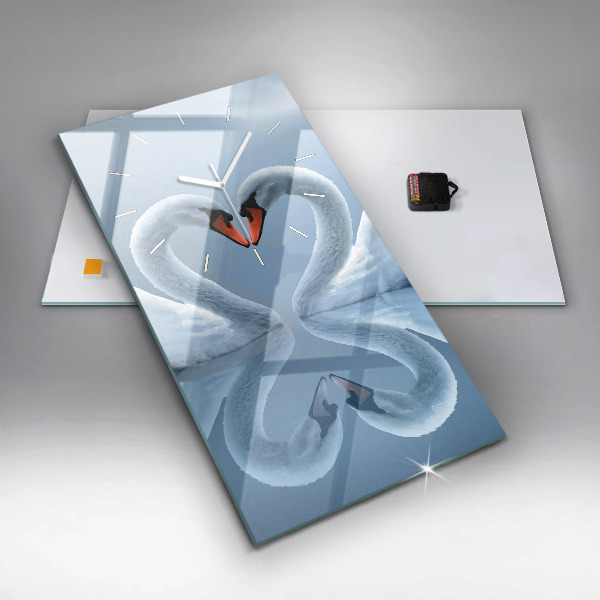 Vertikální skleněné hodiny Labutě v srdci