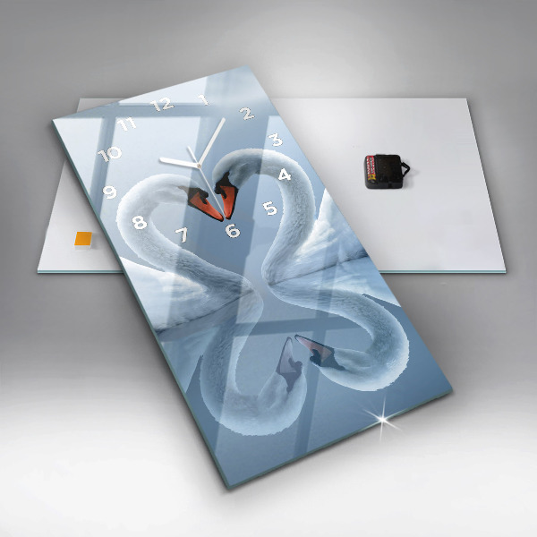 Vertikální skleněné hodiny Labutě v srdci