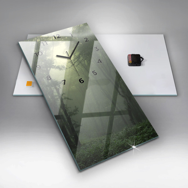 Vertikální skleněné hodiny Mlžný les po ránu