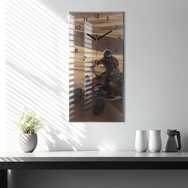 Vertikální skleněné hodiny Čtyřkolka v poušti