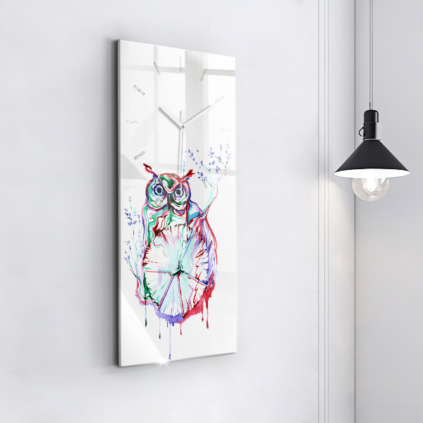 Vertikální skleněné hodiny Ilustrace sovy a hodin